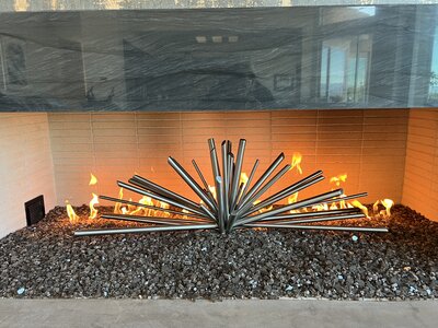 linear fireplace sculpture